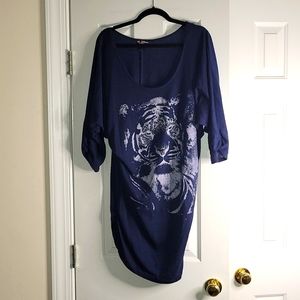 Women’s Navy Blue Tiger Graphic Dolman Sleeve Top